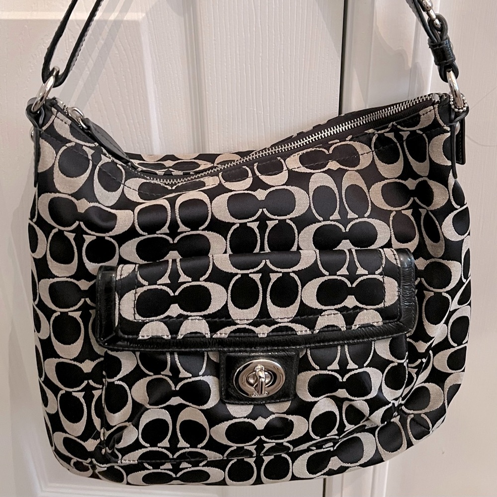 Black and Gray Signature ‘C’ Pattern Coach Bag